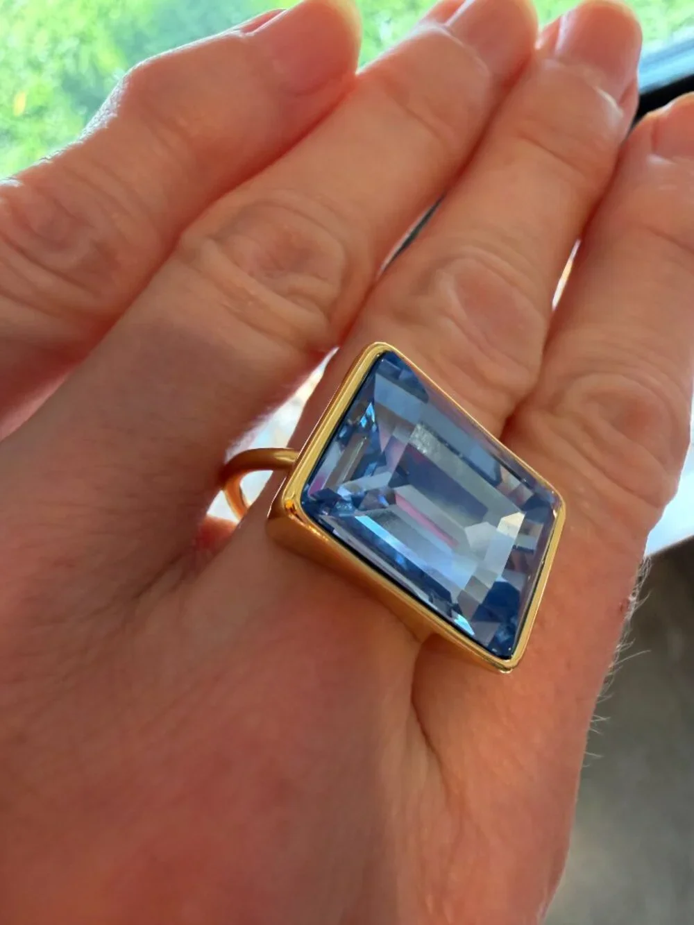 NWT Piper K 14K Gold Plate East-West Rectangular Baby Blue Crystal Ring